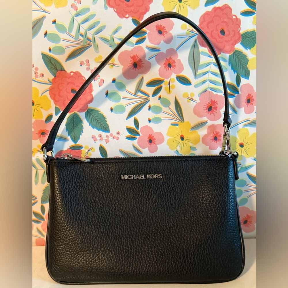 Michael Kors Jet Set Small Pebbled Leather Convertible Wristlet Bag Black NWT - Picture 3 of 13